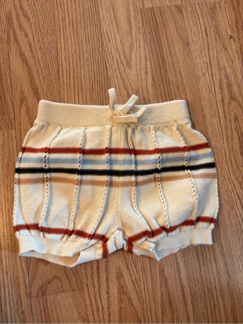 Cream Knit Baby shorts with Multicolor Stripes